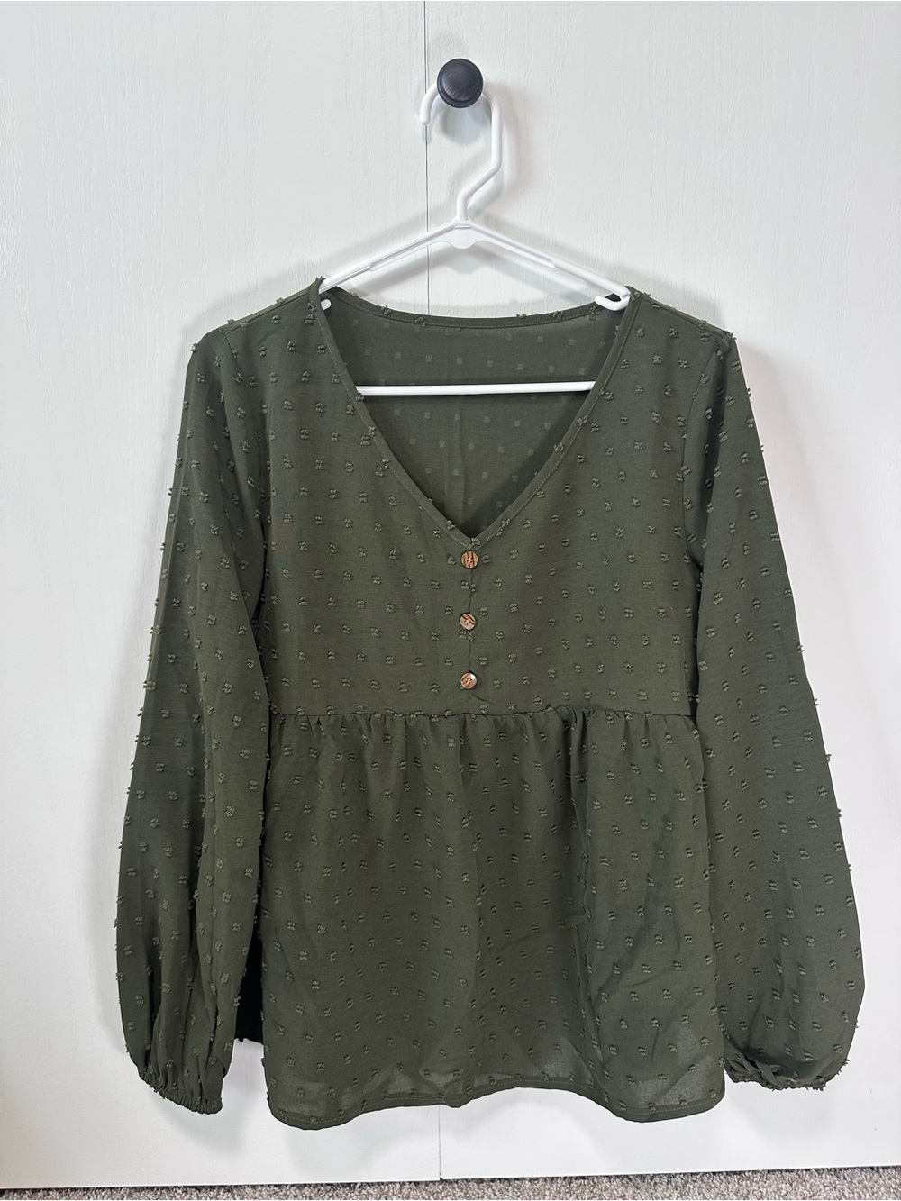 Olive Green V-Neck Button Peplum Blouse - Women Tops